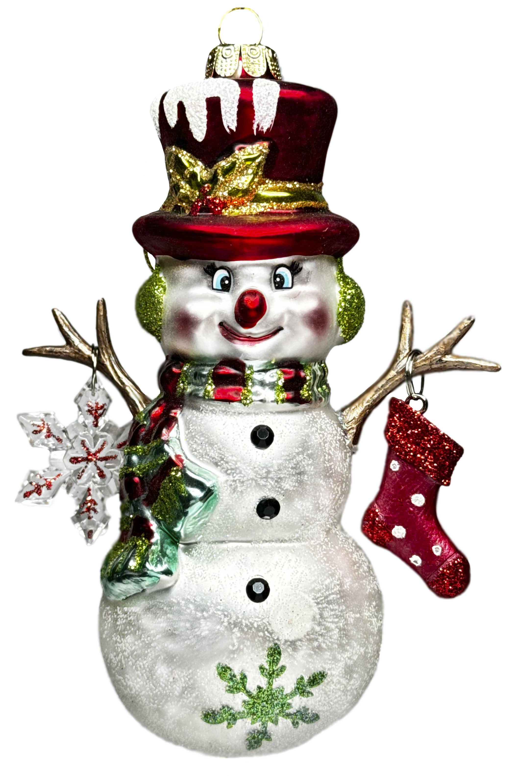 Снеговик руки-веточки рождественский в красном цилиндре GLT762